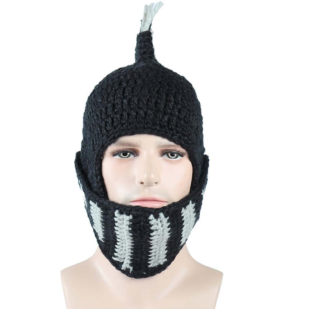 YEKEYI Viking Beard Beanie Horn Hat Winter Warm Mask Knitted Wool Funny Skull Cap One Size Horn Brown