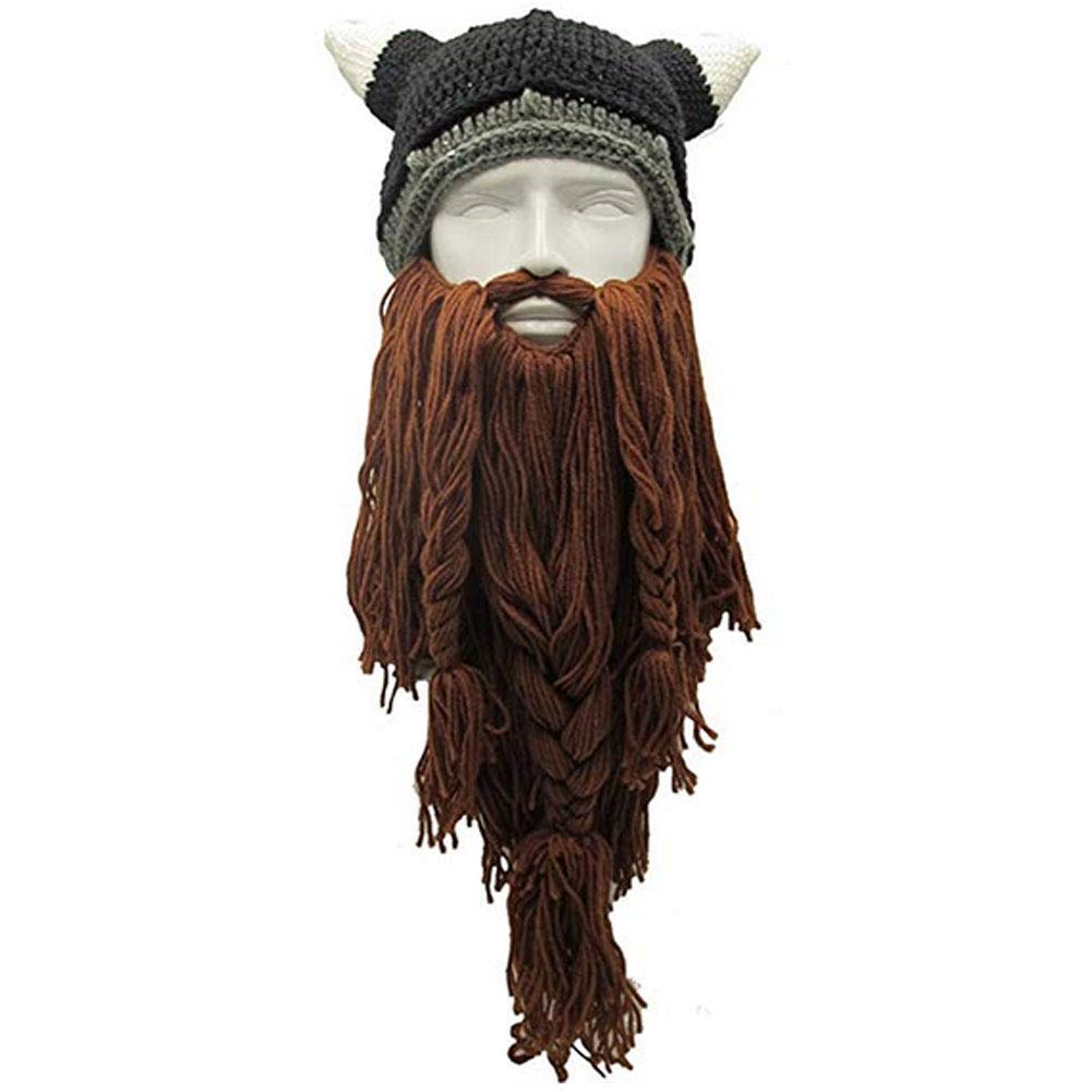 Creative Barbarian Knit Beard Hat Funny Knit Hat Wig Beanie Hat Beard Facemask V-brown