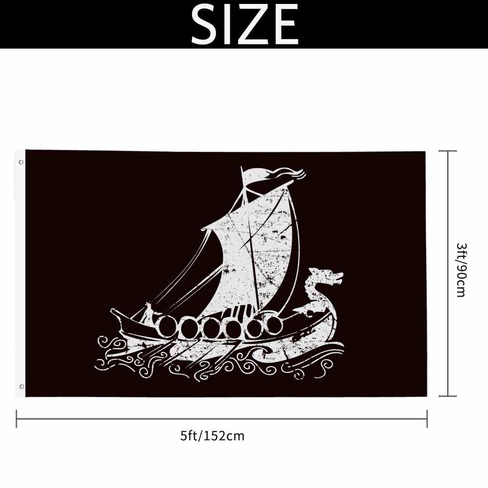 Yekiua Viking Ship Flag 3X5 Graphic Sailboat UV Fade Resistant Vivid Color - Canvas Header Double Stitched Flag With Brass Grommets Black White Multicolor-A1072