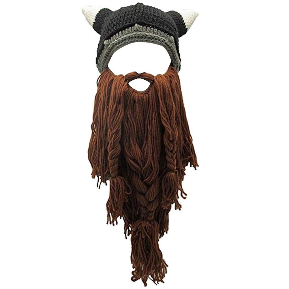 Creative Barbarian Knit Beard Hat Funny Knit Hat Wig Beanie Hat Beard Facemask V-brown