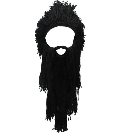 MerryJuly Men's Head Barbarian Vagabond Beanie Original Foldaway Beard Hats Viking Horns Bearded Caps One Size Viking Horns&brown Beard