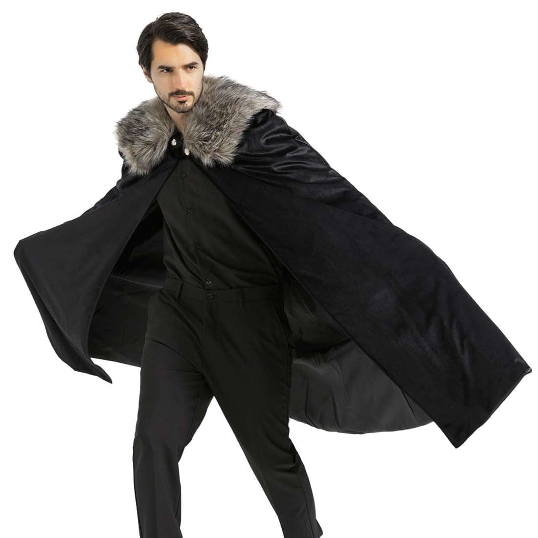 Mens Medieval Viking Cloak Fur Cape Cosplay Costume