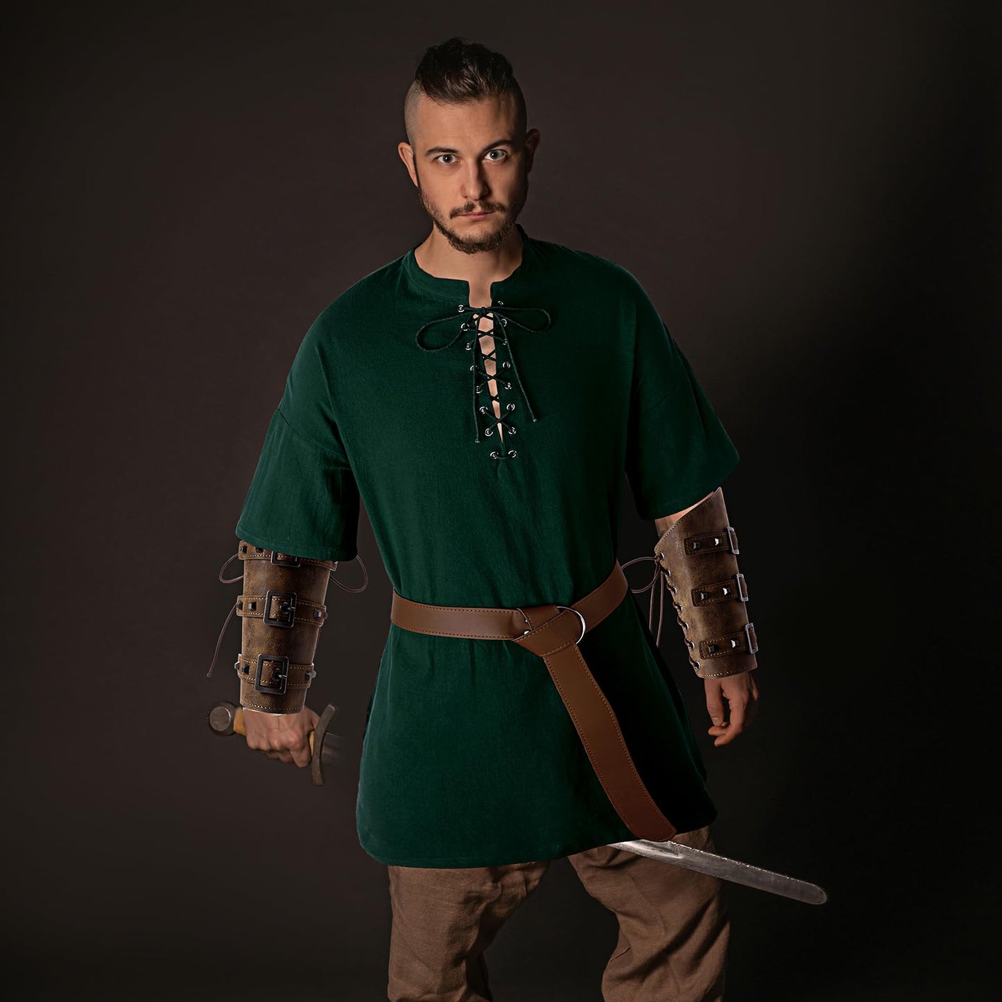 Renaissance Costume Men Medieval Viking Tunic 3 pcs