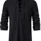 Men's Long Sleeve Shirts Retro Style Lace up for Medieval,Viking,Hippie Halloween Cosplay Pirate Renaissance Costume Small Khaki