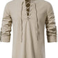 Men's Long Sleeve Shirts Retro Style Lace up for Medieval,Viking,Hippie Halloween Cosplay Pirate Renaissance Costume Small Khaki