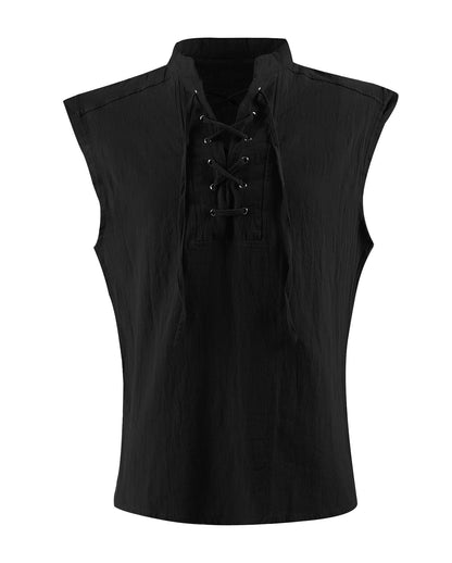 Mens Medieval Renaissance Pirate Costume Sleeveless Lace-up