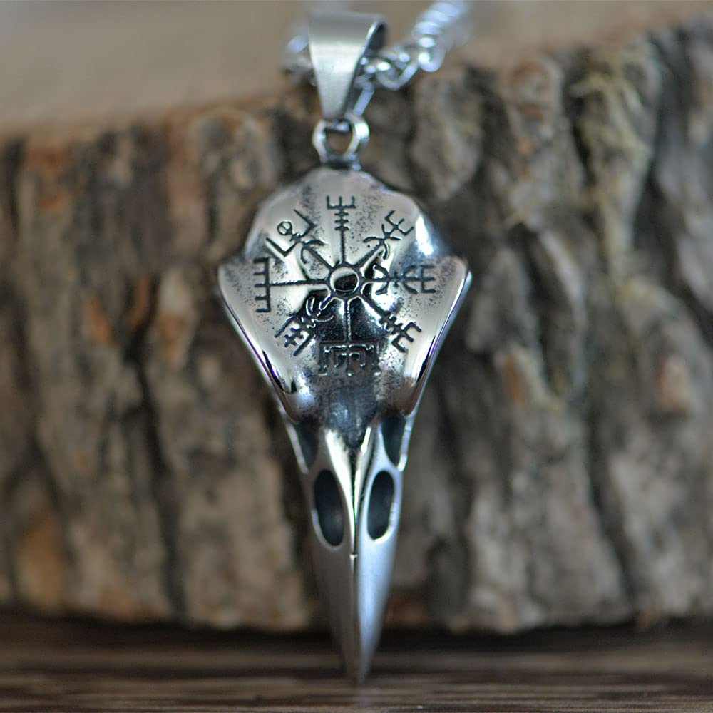 LANGHONG 1PCS Norse Viking Necklace For Men Compass Vegvisir Necklace Original Talisman Jewelry Antique Silver