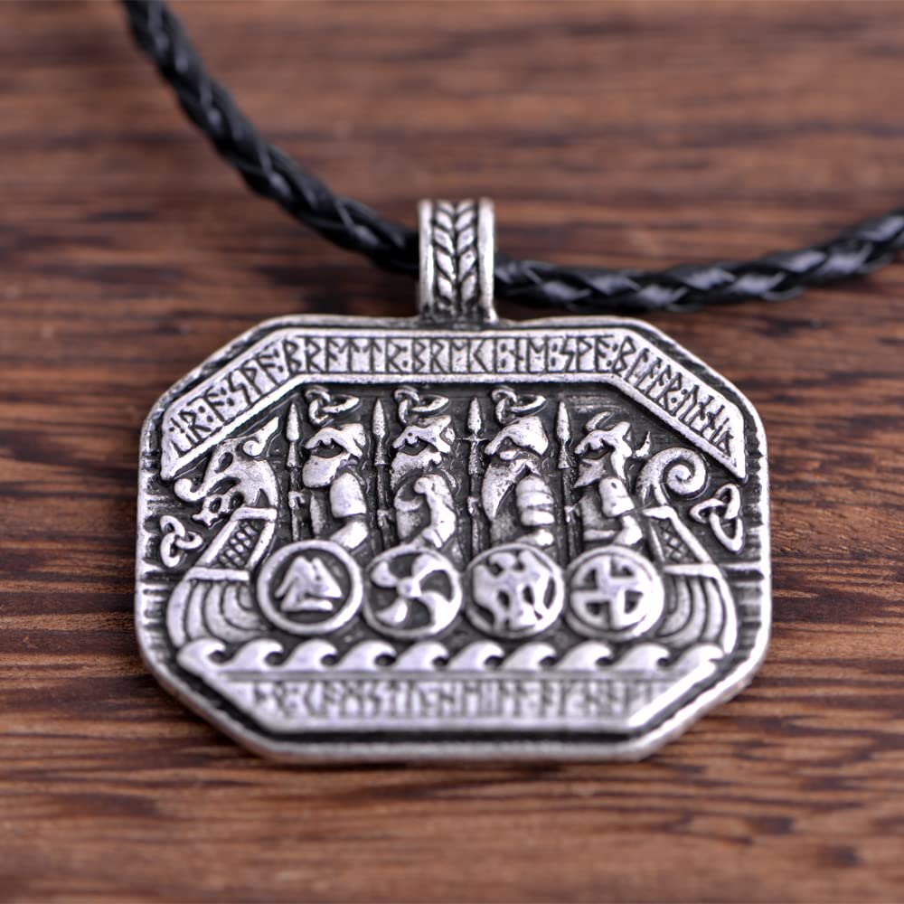 LANGHONG 1PCS Norse Viking Necklace For Men Compass Vegvisir Necklace Original Talisman Jewelry Antique Silver