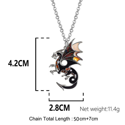 Enamel Alloy Dragon Pendant Necklace - Fantasy Dinosaur Charm Gift for Women - Blue