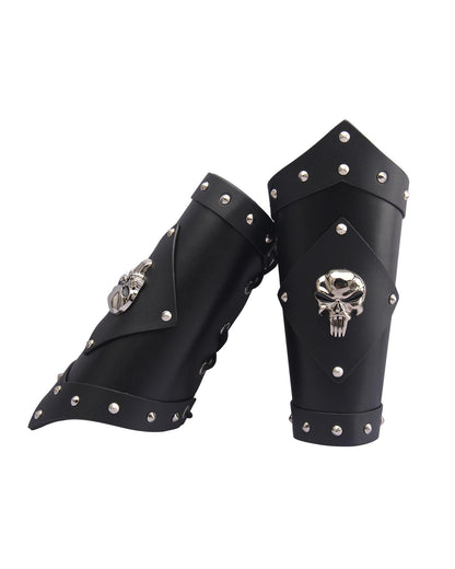 GelConnie Leather Gauntlet Wristband Viking Leather Arm Guard Medieval Armor Bracers Leather Armband Wrist Guards Cosplay Black Leather Bracers