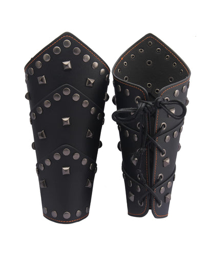 GelConnie Leather Gauntlet Wristband Viking Leather Arm Guard Medieval Armor Bracers Leather Armband Wrist Guards Cosplay Black Leather Bracers