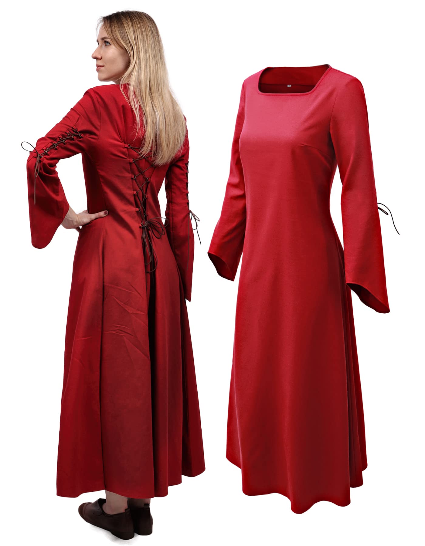 Wine Medieval Linen Dress for Women with Lace Up Costume