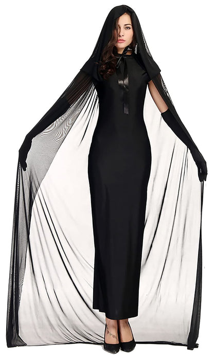 HOMELEX Black Witch Velvet Cloak Halloween Maleficent Hooded Cape Queen King Robe Outfit Renaissance Medieval Costume Green