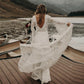 Long Belled Sleeve Woven Lace Wedding Dress in Ivory