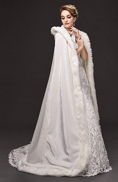 White Women's Wedding Cloak with Hood