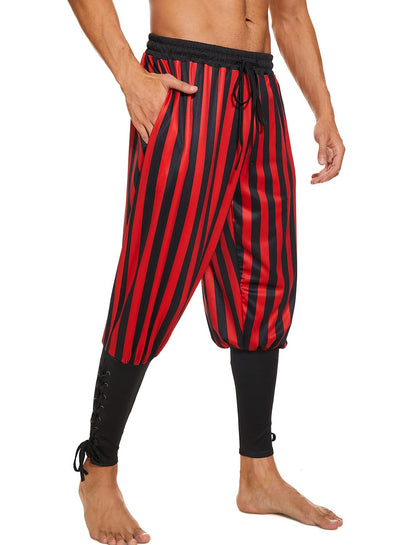 Men's Ankle Banded Pants Medieval Viking Navigator Pirate Costume Trousers Renaissance Gothic Pants Large Black-short