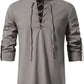 Men's Long Sleeve Shirts Retro Style Lace up for Medieval,Viking,Hippie Halloween Cosplay Pirate Renaissance Costume Small Khaki