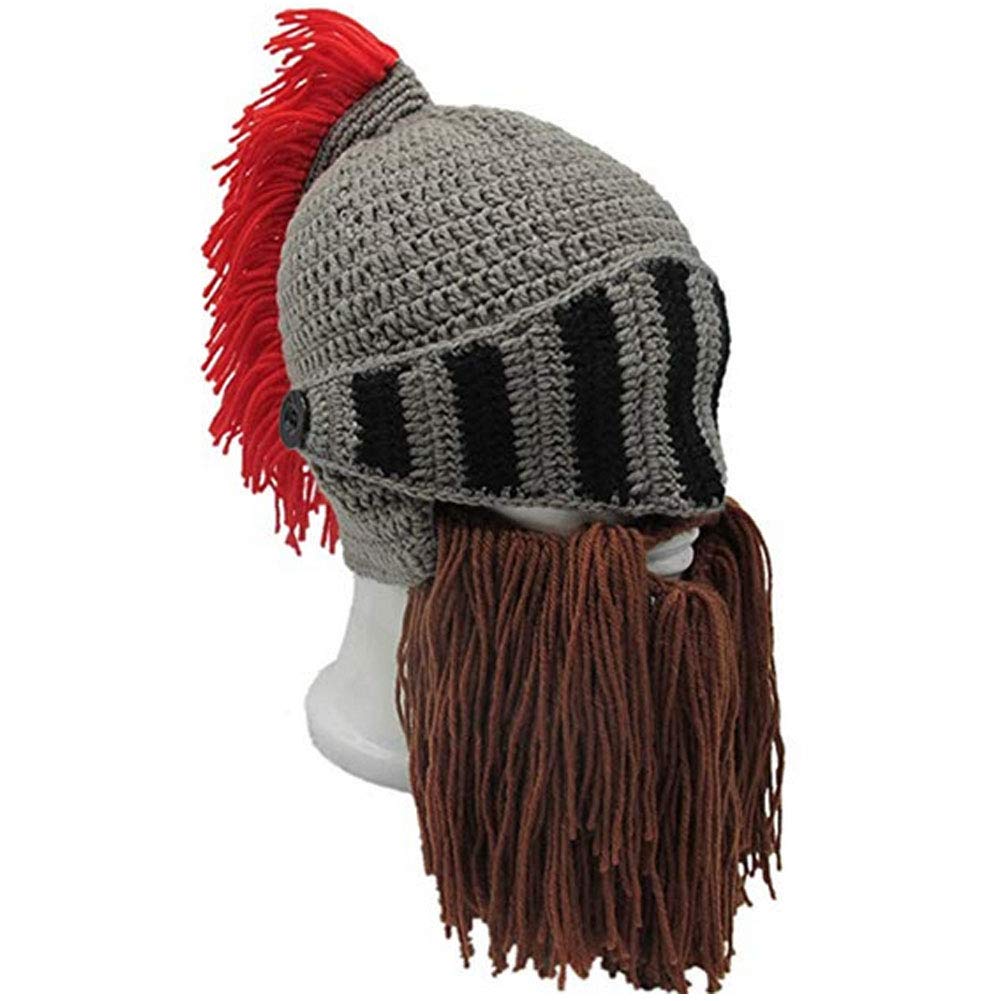 Creative Barbarian Knit Beard Hat Funny Knit Hat Wig Beanie Hat Beard Facemask V-brown