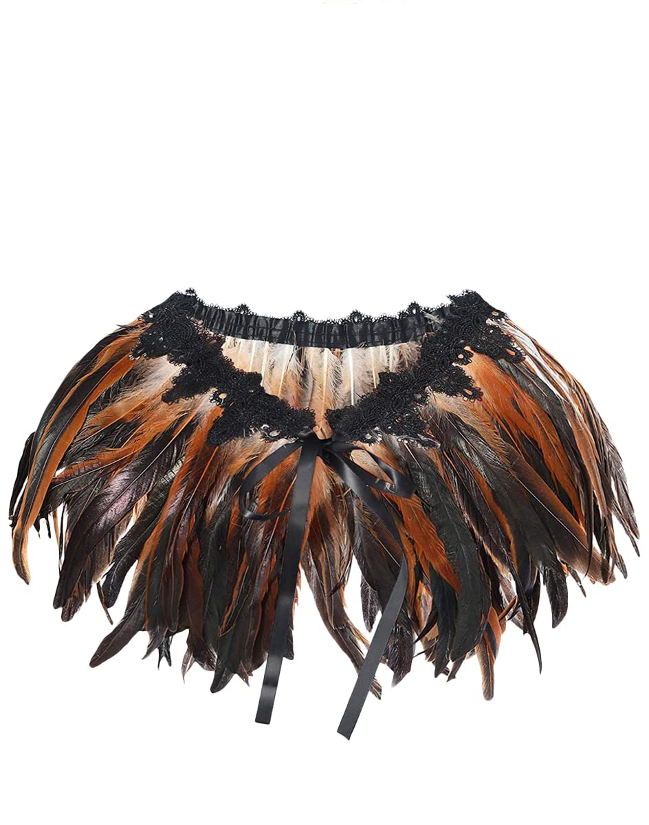 L'VOW Women' Natural Feather Shrug Cape Shawls Lace Collares for Halloween Cosplay Y1-black