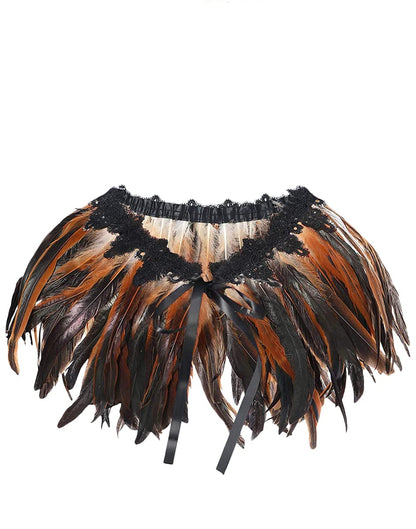 L'VOW Women' Natural Feather Shrug Cape Shawls Lace Collares for Halloween Cosplay Y1-black
