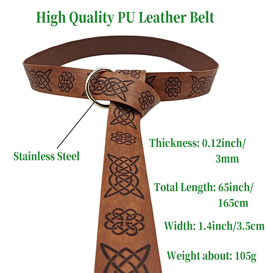 Dark Brown Celtic Knot Embossed PU Leather Medieval Viking Belt