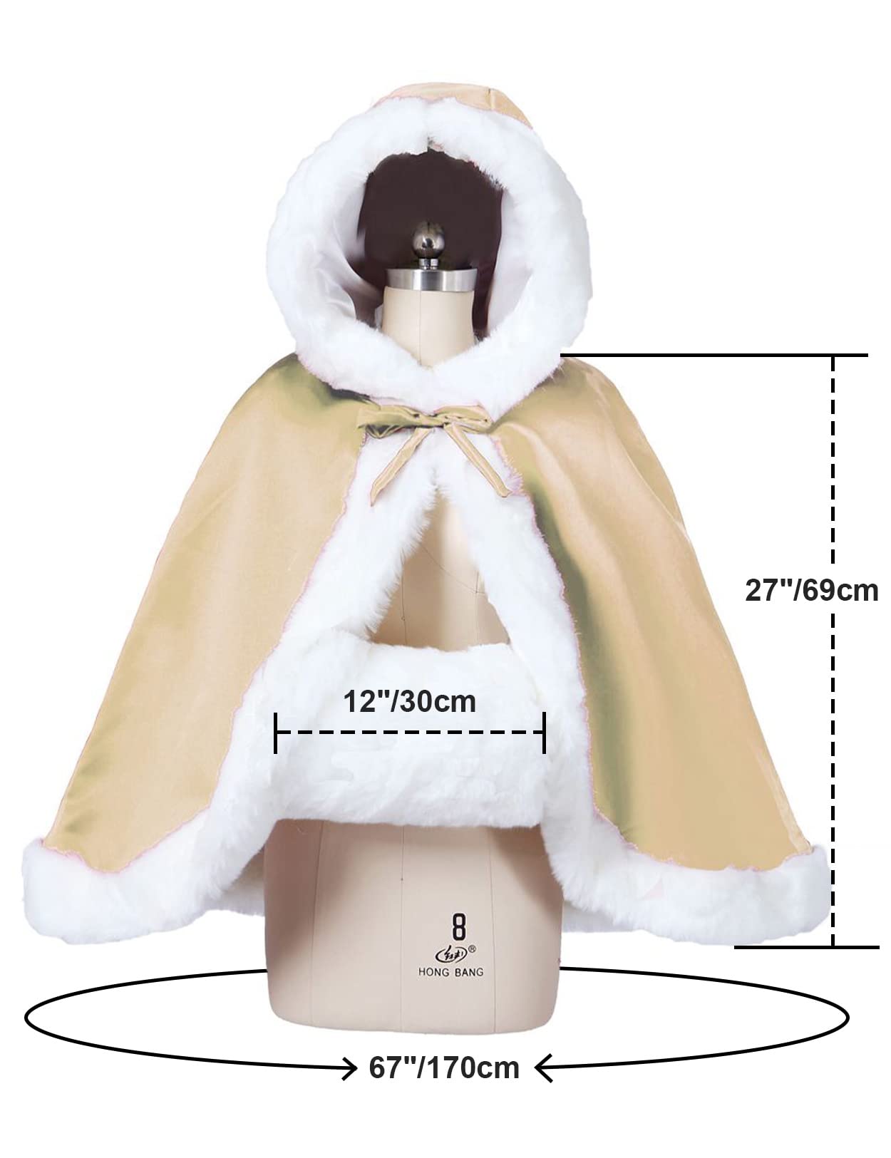 Fur Edged Wedding Capelet with Hood in 18 Colors