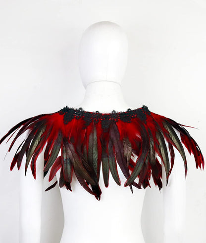 ZAKIA Women's Black Natural Feather Shawl Cape Gothic Feather Shrug Poncho Collar Halloween Cosplay Costume Brown