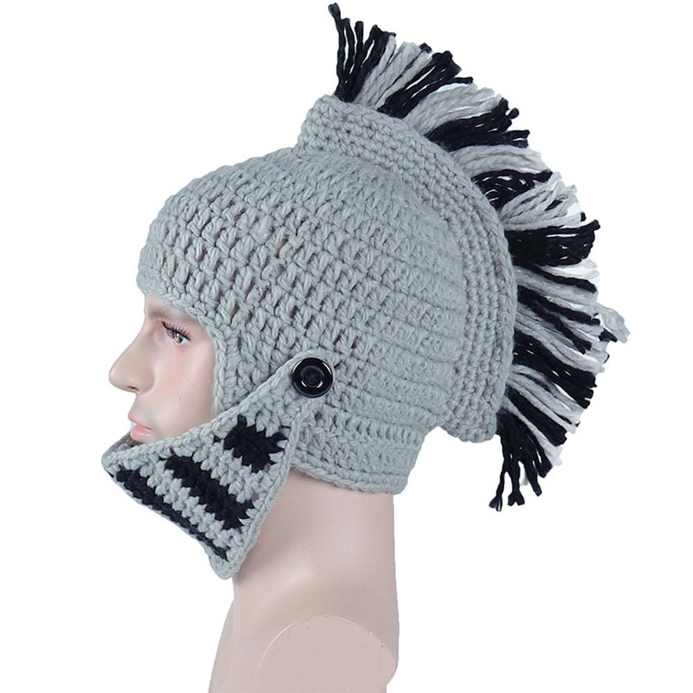 YEKEYI Viking Beard Beanie Horn Hat Winter Warm Mask Knitted Wool Funny Skull Cap One Size Horn Brown