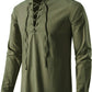 Men's Long Sleeve Shirts Retro Style Lace up for Medieval,Viking,Hippie Halloween Cosplay Pirate Renaissance Costume Small Khaki
