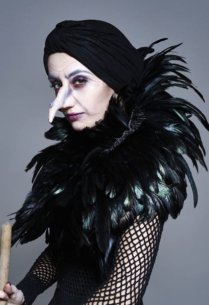 L'VOW Women' Natural Feather Shrug Cape Shawls Lace Collares for Halloween Cosplay Y1-black