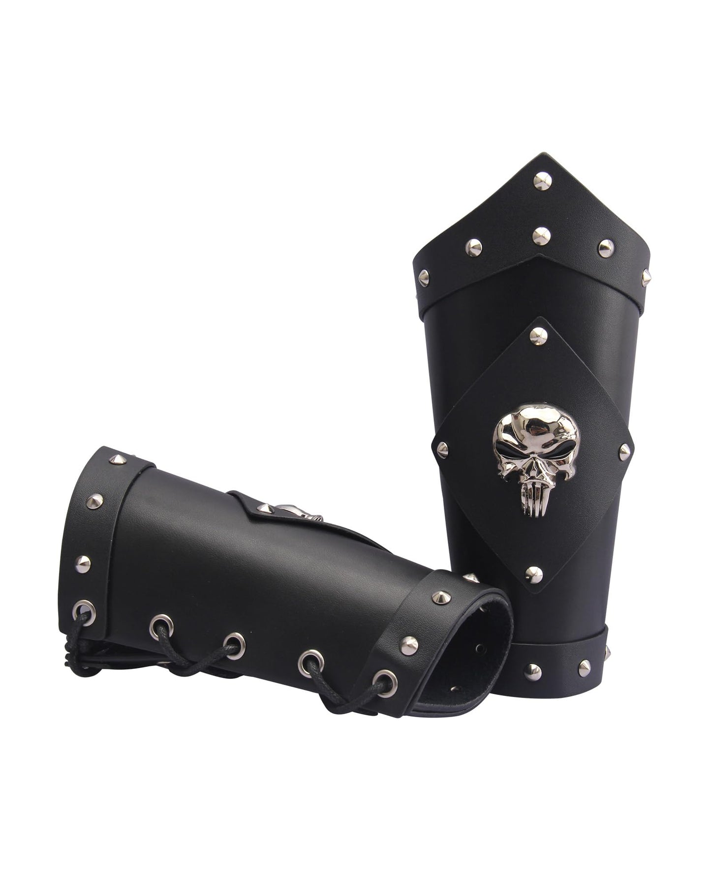 GelConnie Leather Gauntlet Wristband Viking Leather Arm Guard Medieval Armor Bracers Leather Armband Wrist Guards Cosplay Black Leather Bracers