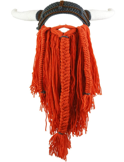 Viking Horned Beanie with Yarn Beard