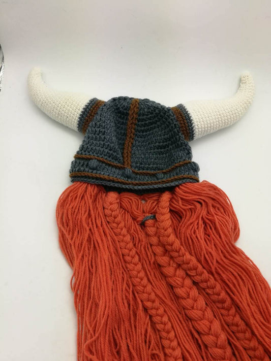 YEKEYI Big Horn Viking Hat Beanie Beard Viking Knit Hat Barbarian Funny Ski Cap Funny Halloween hat Christmas hat Yellow