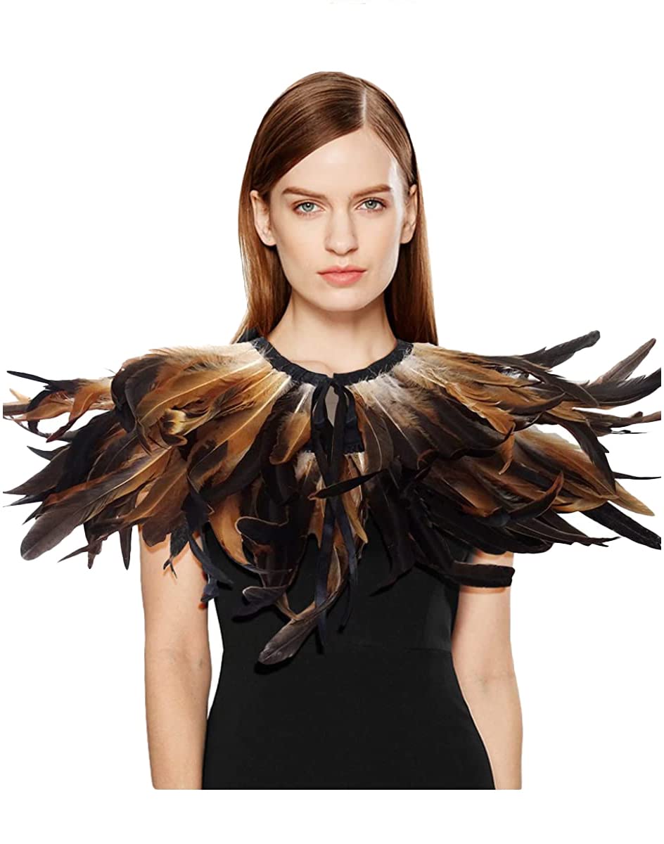 L'VOW Women' Natural Feather Shrug Cape Shawls Lace Collares for Halloween Cosplay Y1-black