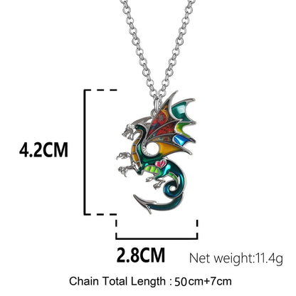 Enamel Alloy Dragon Pendant Necklace - Fantasy Dinosaur Charm Gift for Women - Blue