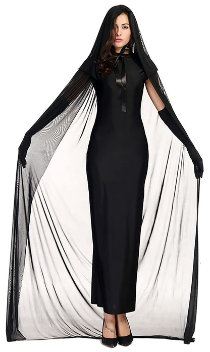 HOMELEX Black Witch Velvet Cloak Halloween Maleficent Hooded Cape Queen King Robe Outfit Renaissance Medieval Costume Green