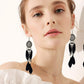 Punk Vintage Long Tassel Feather Beads Drop Wolf Tooth Pendant Earring Fish Hook Earrings Brown A