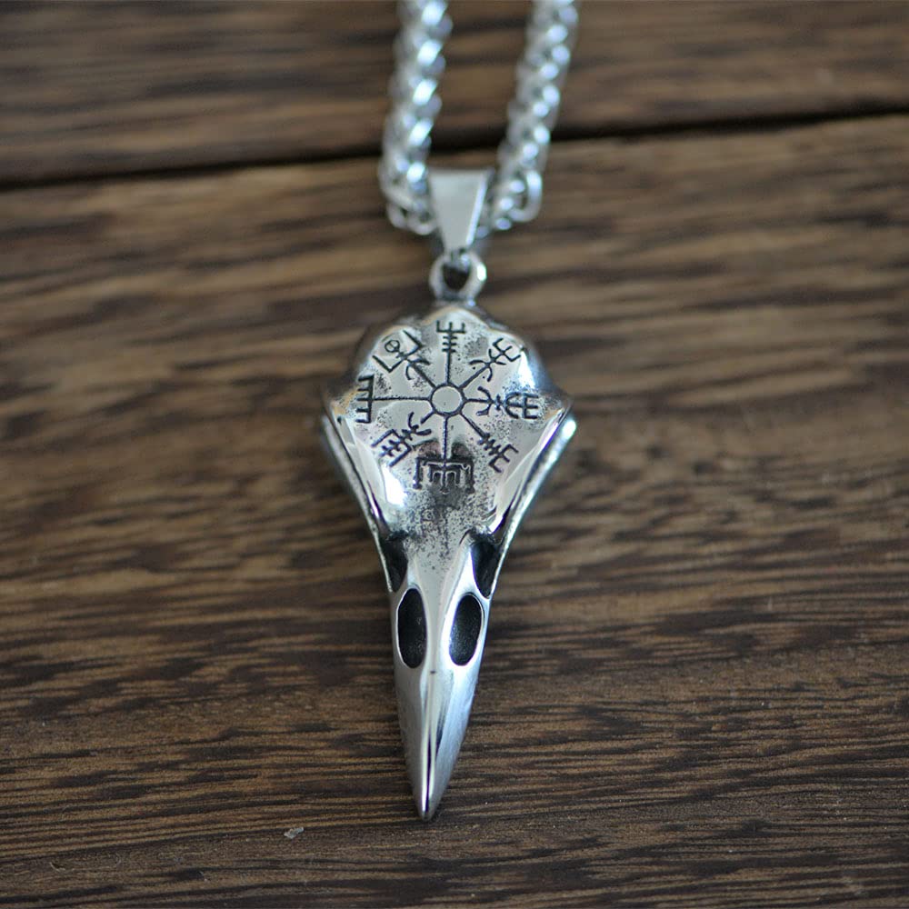 LANGHONG 1PCS Norse Viking Necklace For Men Compass Vegvisir Necklace Original Talisman Jewelry Antique Silver