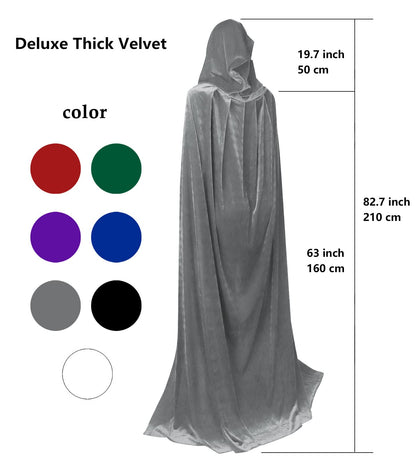 HOMELEX Black Witch Velvet Cloak Halloween Maleficent Hooded Cape Queen King Robe Outfit Renaissance Medieval Costume Green