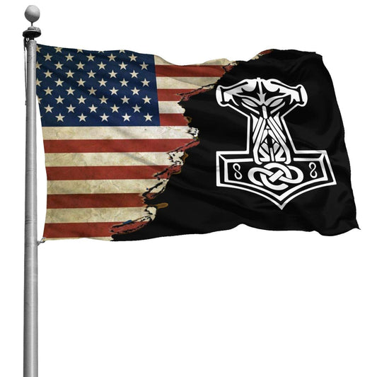 In Odin We Trust Thor Mjolnir American Viking Flag