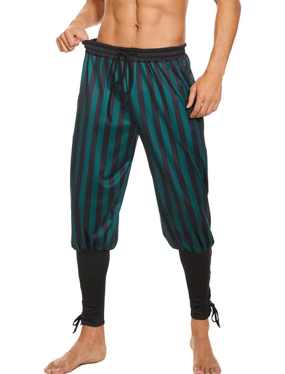 Men's Ankle Banded Pants Medieval Viking Navigator Pirate Costume Trousers Renaissance Gothic Pants Large Black-short