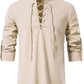 Men's Long Sleeve Shirts Retro Style Lace up for Medieval,Viking,Hippie Halloween Cosplay Pirate Renaissance Costume Small Khaki