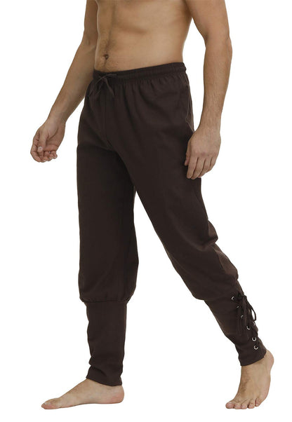 Men's Ankle Banded Cuff Renaissance Pants Medieval Viking Navigator Trousers Pirate Cosplay Costume with Drawstrings 2X-Large Brown