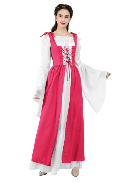 Pink Long Sleeve Irish Renaissance Dress Women's Pirate Costume