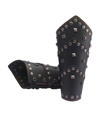GelConnie Leather Gauntlet Wristband Viking Leather Arm Guard Medieval Armor Bracers Leather Armband Wrist Guards Cosplay Black Leather Bracers
