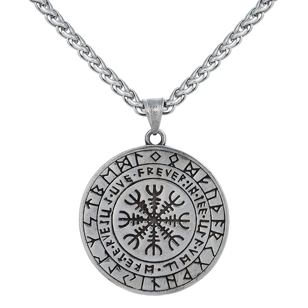 LANGHONG 1PCS Norse Viking Necklace For Men Compass Vegvisir Necklace Original Talisman Jewelry Antique Silver