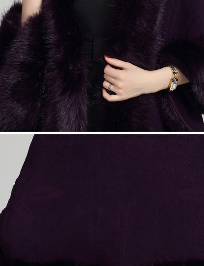 Faux Fur Shawl Wrap Stole Capelet Bridal Winter Wedding with Hook Hooded-black