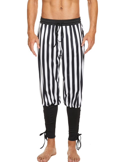 Men's Ankle Banded Pants Medieval Viking Navigator Pirate Costume Trousers Renaissance Gothic Pants Large Black-short