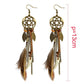 Punk Vintage Long Tassel Feather Beads Drop Wolf Tooth Pendant Earring Fish Hook Earrings Brown A