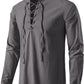 Men's Long Sleeve Shirts Retro Style Lace up for Medieval,Viking,Hippie Halloween Cosplay Pirate Renaissance Costume Small Khaki